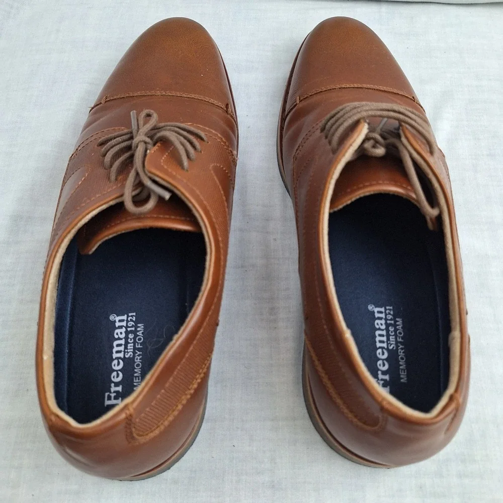 Shoes Synthetic Leather Freeman Brown 10.5W Cap Toe Oxford Layton Mens F220088